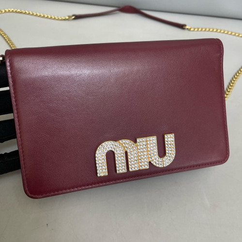 Miu Miu Strass Crossbody Bag Calfskin Burgundy