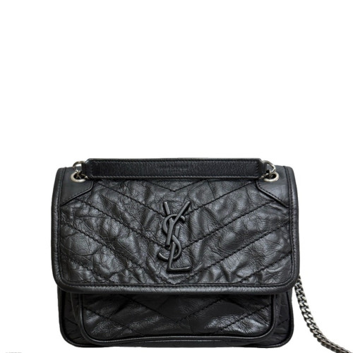 Yves Saint Laurent Baby Niki Chain Pull Up Leather Black