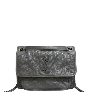Yves Saint Laurent Medium Niki Messenger Pull Up Leather Grey