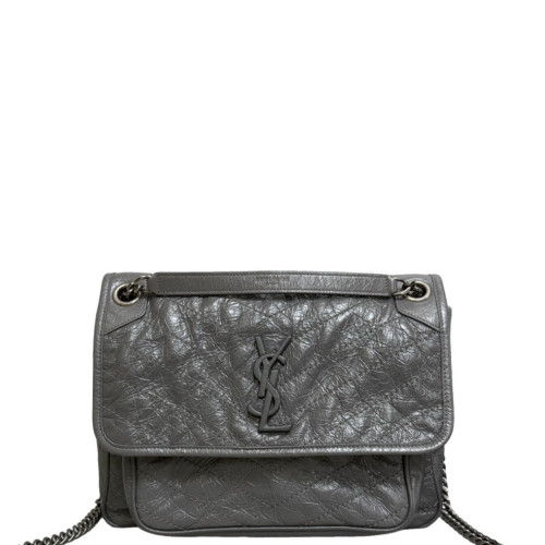 Yves Saint Laurent Medium Niki Messenger Pull Up Leather Grey Yves Saint Laurent Medium Niki Messenger Pull Up Leather Grey