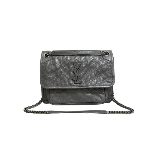 Yves Saint Laurent Medium Niki Messenger Pull Up Leather Grey Yves Saint Laurent Medium Niki Messenger Pull Up Leather Grey