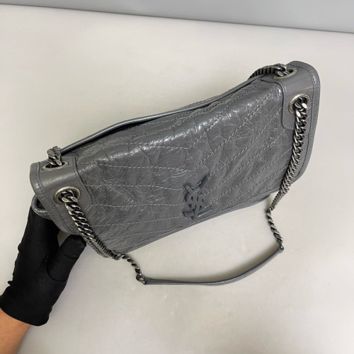 Yves Saint Laurent Medium Niki Messenger Pull Up Leather Grey Yves Saint Laurent Medium Niki Messenger Pull Up Leather Grey