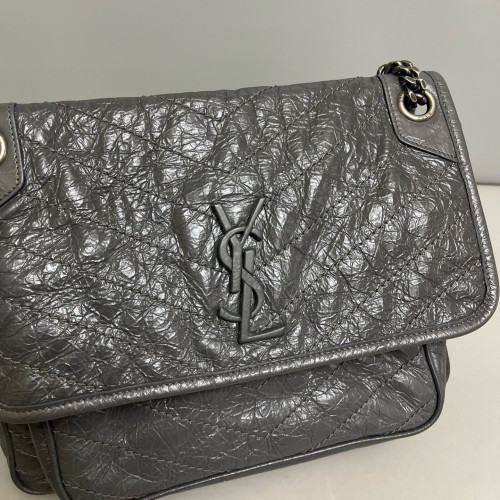 Yves Saint Laurent Medium Niki Messenger Pull Up Leather Grey Yves Saint Laurent Medium Niki Messenger Pull Up Leather Grey