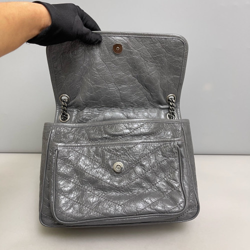Yves Saint Laurent Medium Niki Messenger Pull Up Leather Grey Yves Saint Laurent Medium Niki Messenger Pull Up Leather Grey