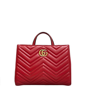 Gucci Matelasse GG Marmont Shoulder Tote Bag Calfskin Red