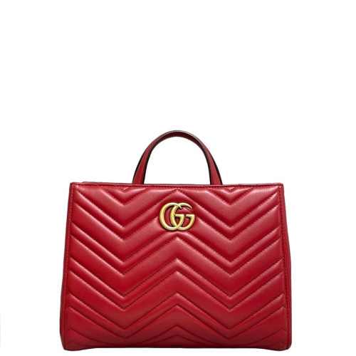 Gucci Matelasse GG Marmont Shoulder Tote Bag Calfskin Red