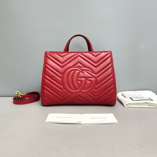 Gucci Matelasse GG Marmont Shoulder Tote Bag Calfskin Red