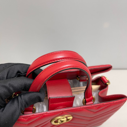 Gucci Matelasse GG Marmont Shoulder Tote Bag Calfskin Red