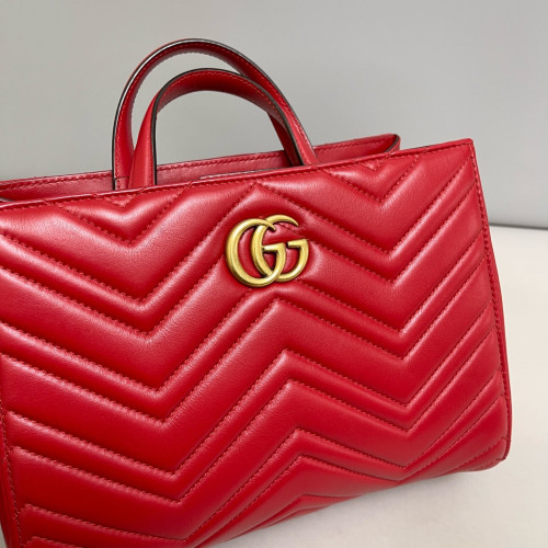 Gucci Matelasse GG Marmont Shoulder Tote Bag Calfskin Red