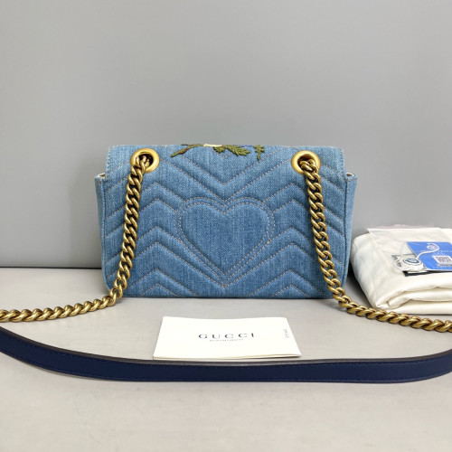 Gucci Embroidered Matelasse Mini GG Marmont Denim Blue
