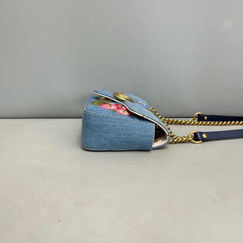 Gucci Embroidered Matelasse Mini GG Marmont Denim Blue