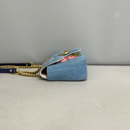 Gucci Embroidered Matelasse Mini GG Marmont Denim Blue