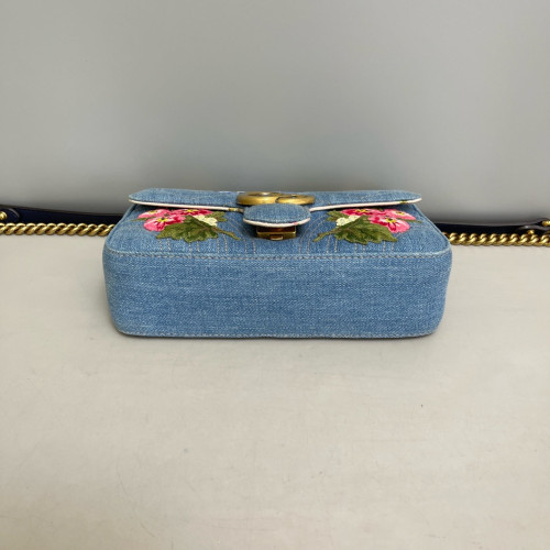 Gucci Embroidered Matelasse Mini GG Marmont Denim Blue