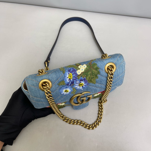 Gucci Embroidered Matelasse Mini GG Marmont Denim Blue