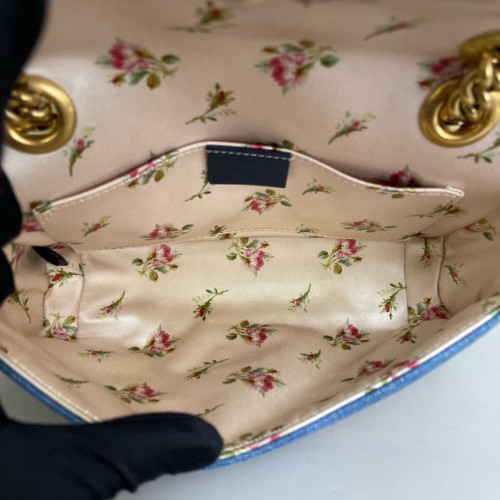 Gucci Embroidered Matelasse Mini GG Marmont Denim Blue