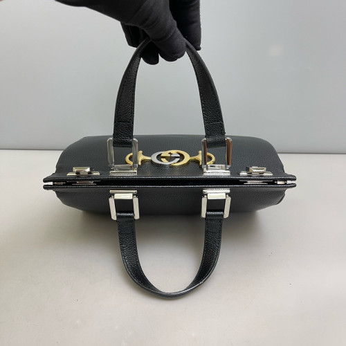 Gucci Small Zumi Top Handle Bag Grained Calfskin Black