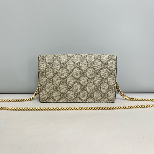 Gucci Mini Cherry Chain Wallet GG Supreme Monogram Beige Red Green