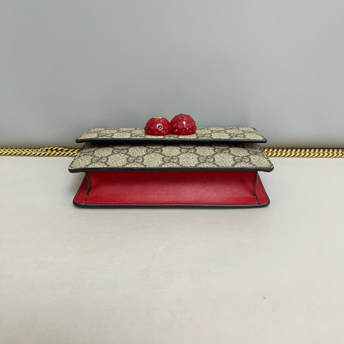 Gucci Mini Cherry Chain Wallet GG Supreme Monogram Beige Red Green