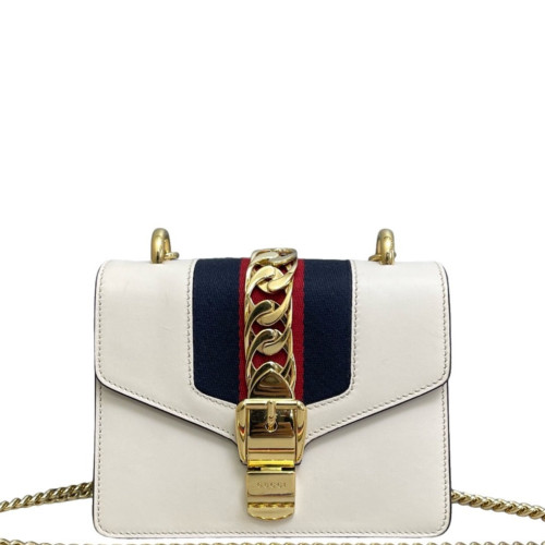 Gucci Web Mini Sylvie Shoulder Bag Calfskin White