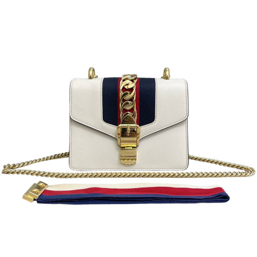 Gucci Web Mini Sylvie Shoulder Bag Calfskin White