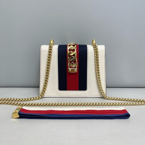 Gucci Web Mini Sylvie Shoulder Bag Calfskin White