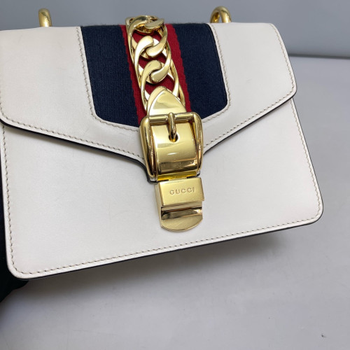 Gucci Web Mini Sylvie Shoulder Bag Calfskin White