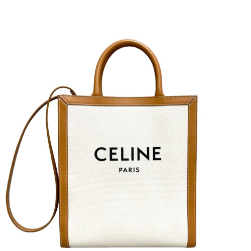 Celine Small Vertical Cabas Canvas Tan White Celine Small Vertical Cabas Canvas Tan White