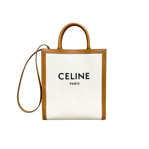 Celine Small Vertical Cabas Canvas Tan White Celine Small Vertical Cabas Canvas Tan White