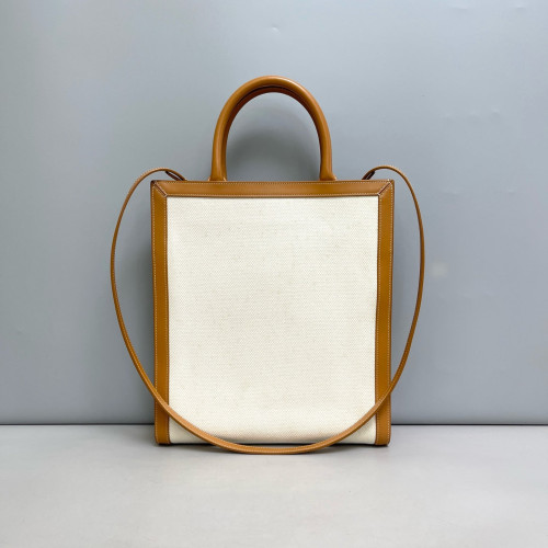 Celine Small Vertical Cabas Canvas Tan White Celine Small Vertical Cabas Canvas Tan White