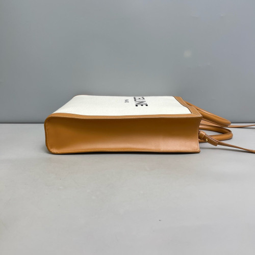 Celine Small Vertical Cabas Canvas Tan White Celine Small Vertical Cabas Canvas Tan White