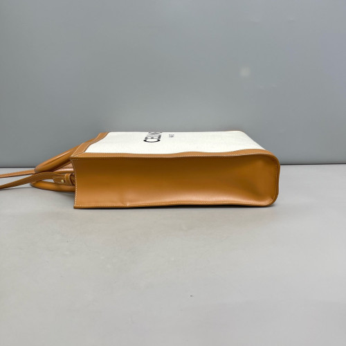 Celine Small Vertical Cabas Canvas Tan White Celine Small Vertical Cabas Canvas Tan White