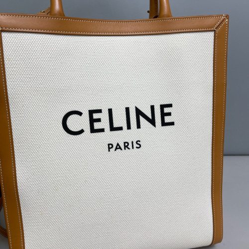 Celine Small Vertical Cabas Canvas Tan White Celine Small Vertical Cabas Canvas Tan White