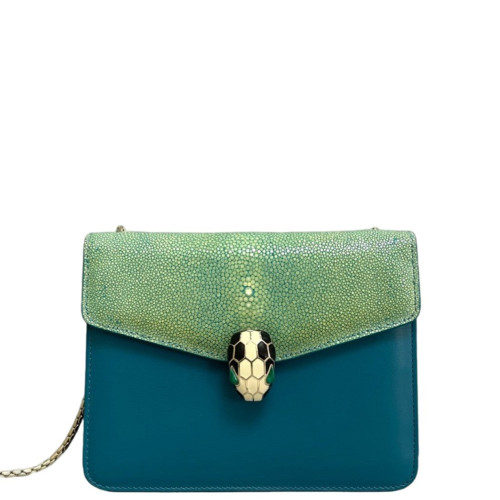 Bvlgari Small Serpenti Forever Shoulder Bag Galuchat Stingray Calfskin Green Blue