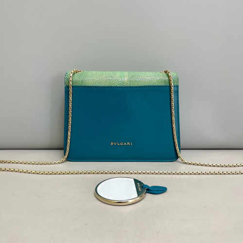Bvlgari Small Serpenti Forever Shoulder Bag Galuchat Stingray Calfskin Green Blue
