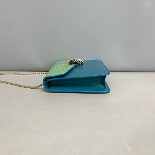Bvlgari Small Serpenti Forever Shoulder Bag Galuchat Stingray Calfskin Green Blue