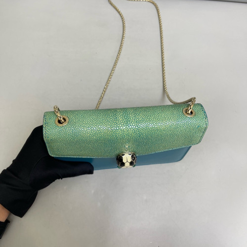 Bvlgari Small Serpenti Forever Shoulder Bag Galuchat Stingray Calfskin Green Blue