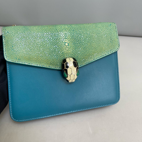 Bvlgari Small Serpenti Forever Shoulder Bag Galuchat Stingray Calfskin Green Blue