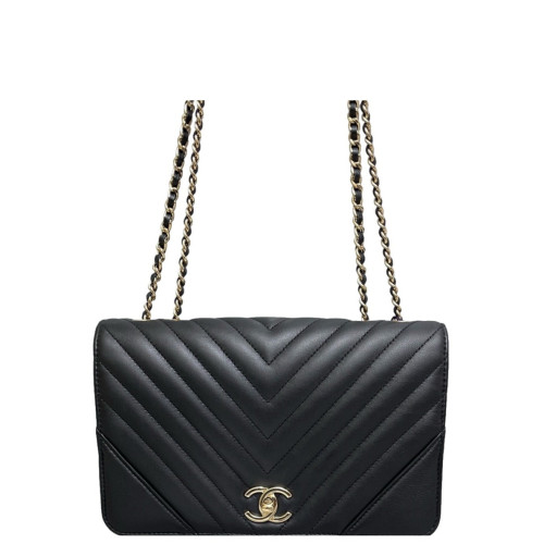 Chanel Chevron Quilted Flap Bag Calfskin Black