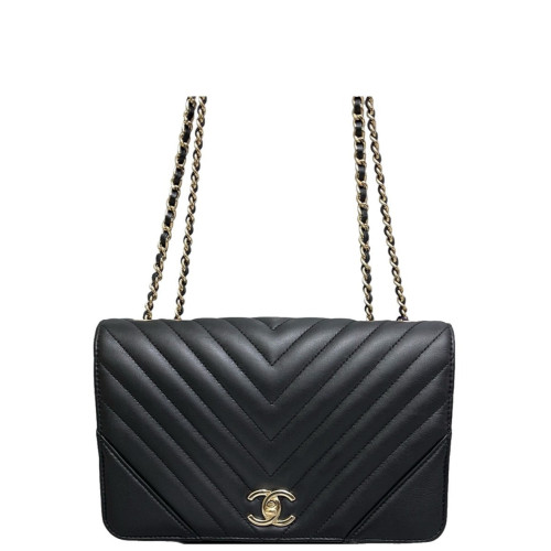 Chanel Chevron Quilted Flap Bag Calfskin Black
