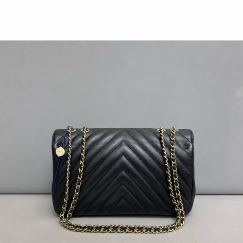 Chanel Chevron Quilted Flap Bag Calfskin Black