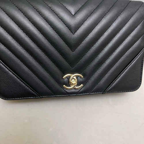 Chanel Chevron Quilted Flap Bag Calfskin Black
