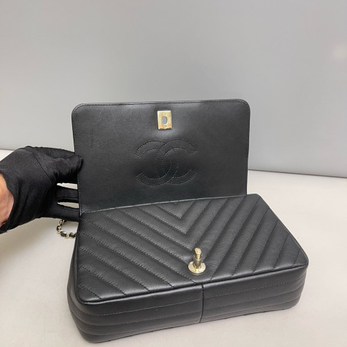 Chanel Chevron Quilted Flap Bag Calfskin Black