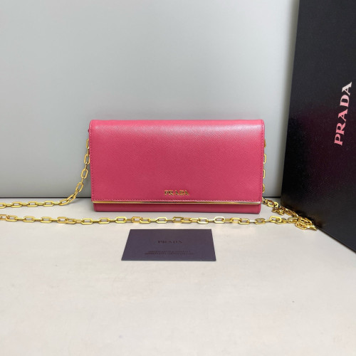 Prada Wallet On Chain WOC Saffiano Calfskin Pink