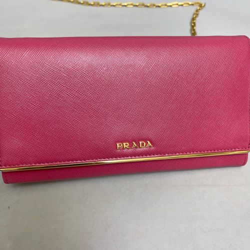 Prada Wallet On Chain WOC Saffiano Calfskin Pink