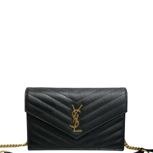 Yves Saint Laurent Small Envelope Chain Wallet Caviar Black