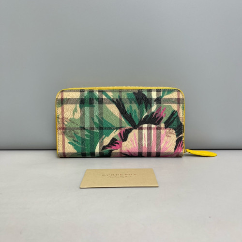 Burberry Print Continental Wallet House Check Calfskin Yellow Pink Green