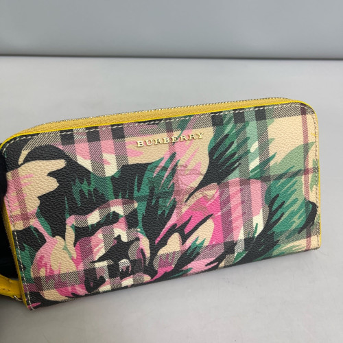 Burberry Print Continental Wallet House Check Calfskin Yellow Pink Green