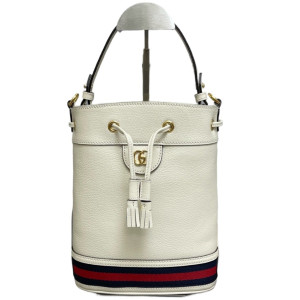 Gucci Ophidia Top Handle Bucket Grained Calfskin White