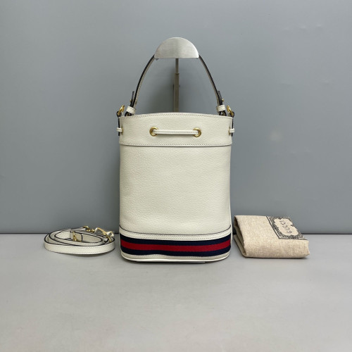 Gucci Ophidia Top Handle Bucket Grained Calfskin White