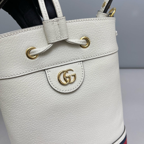 Gucci Ophidia Top Handle Bucket Grained Calfskin White